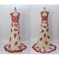 Cheap Lace Beading A-Line Backless Floor length Red Evening Dresses